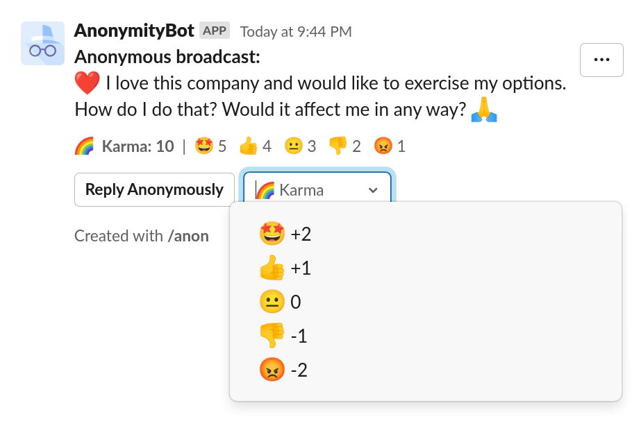 Anonymous Karma Selection