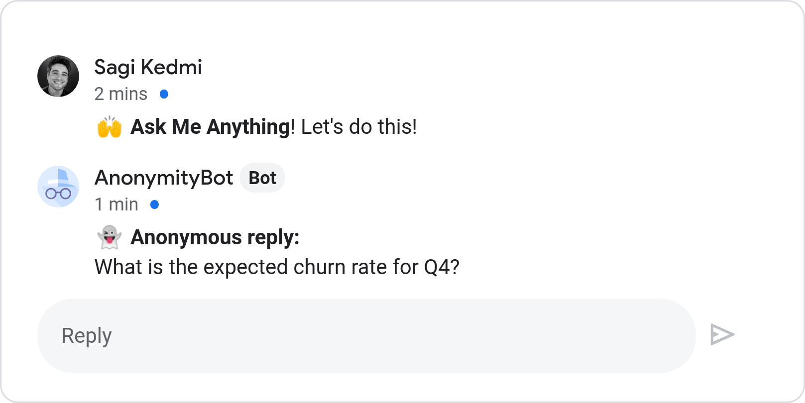 Anonymous Google Chat Reply Message