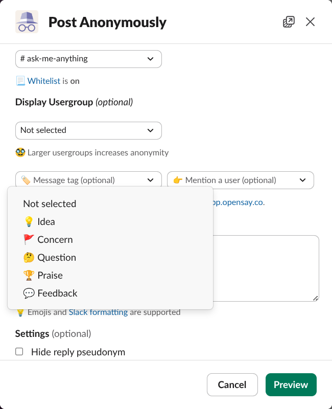 Authors Can Select Message Tags