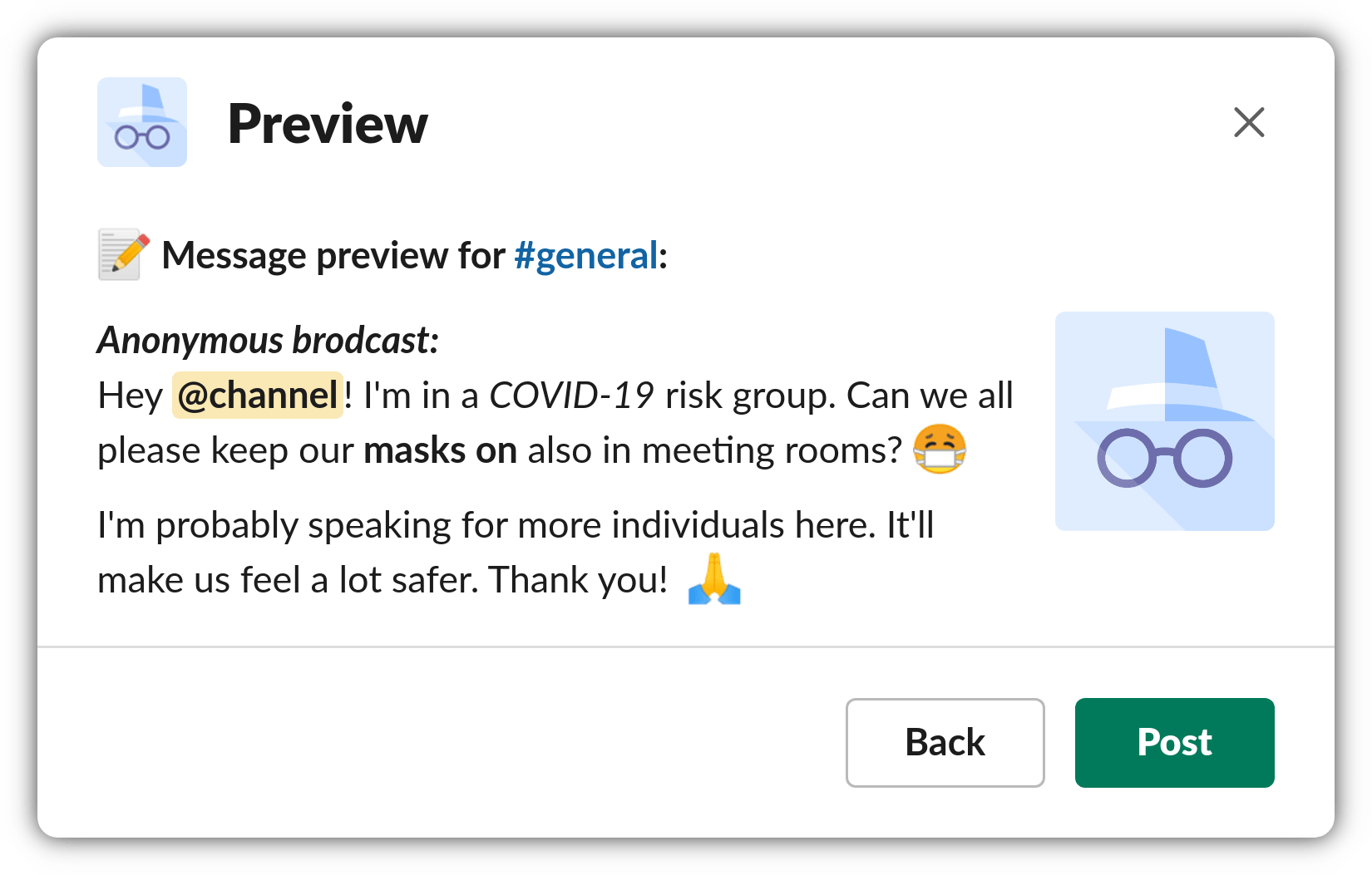 Anonymous Message Preview