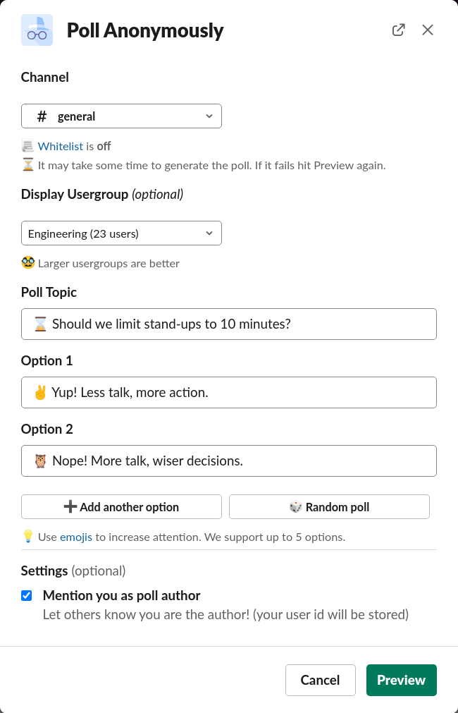 Create a new Anonymous Poll