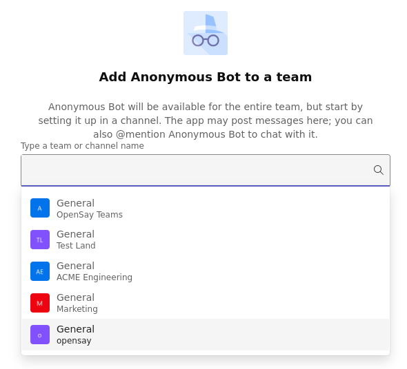 Add Anonymous Bot to a Microsoft Teams Team