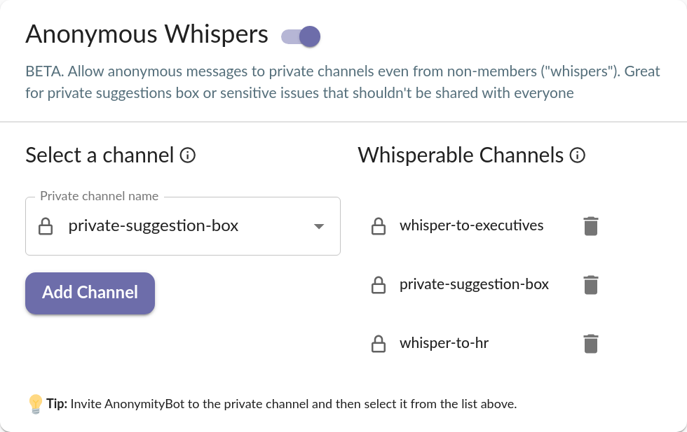 Anonymous Whisper Panel
