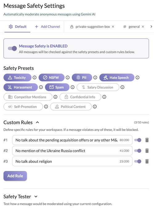 Message Safety Settings