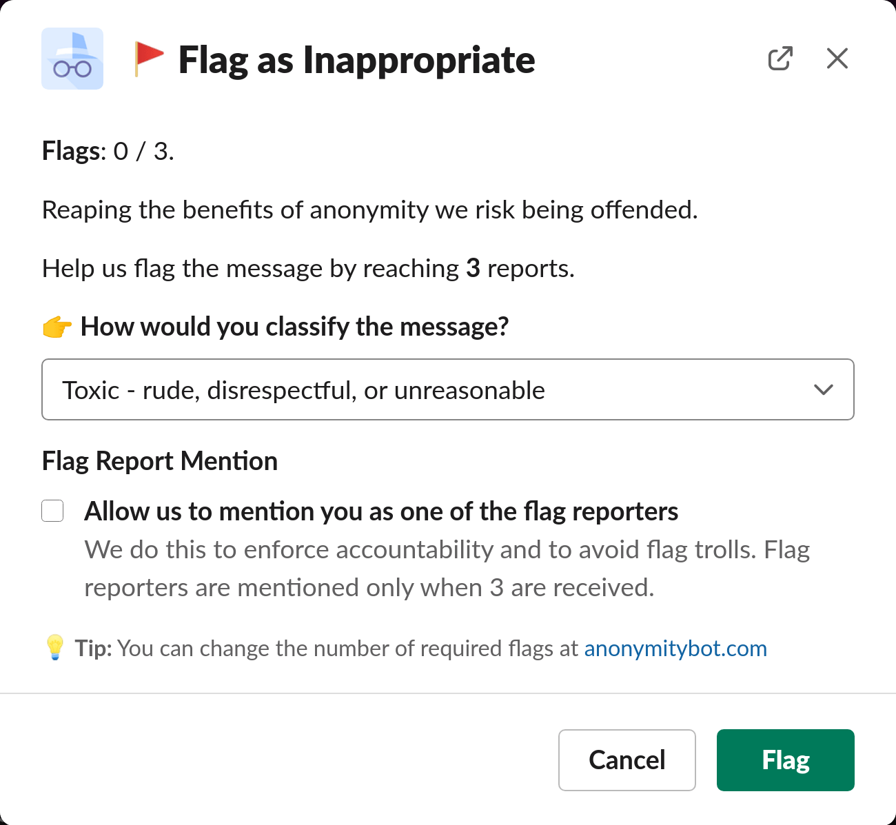 Flag Anonymous Messages as Inappropriate