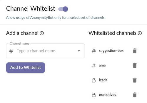 Whitelist with channels