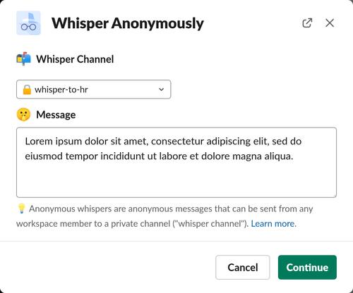 Anonymous Whisper Panel