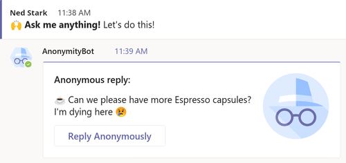 Anonymous Microsoft Teams Reply Message
