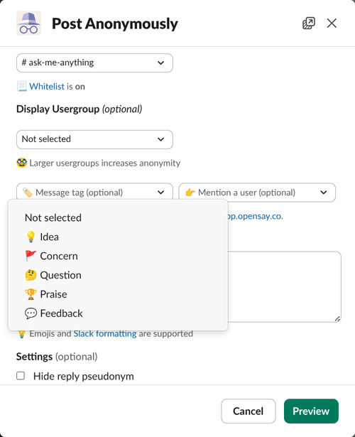 Authors Can Select Message Tags