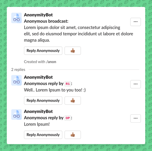 Anonymous Reply Pseudonyms in Slack